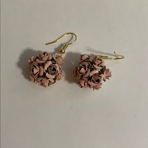 Metal Rose PomPom Earrings